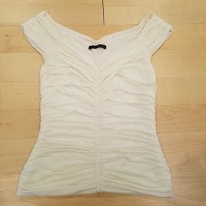 Elie Tahari ivory ruched wide neckline top
